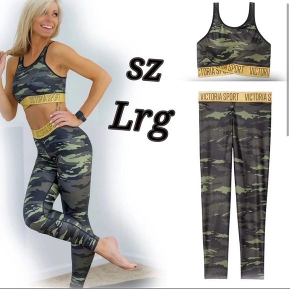 Victoria's Secret Pants - Victoria's Secret Camo Sports Bra & Leggings Set - Green, Black, Yellow